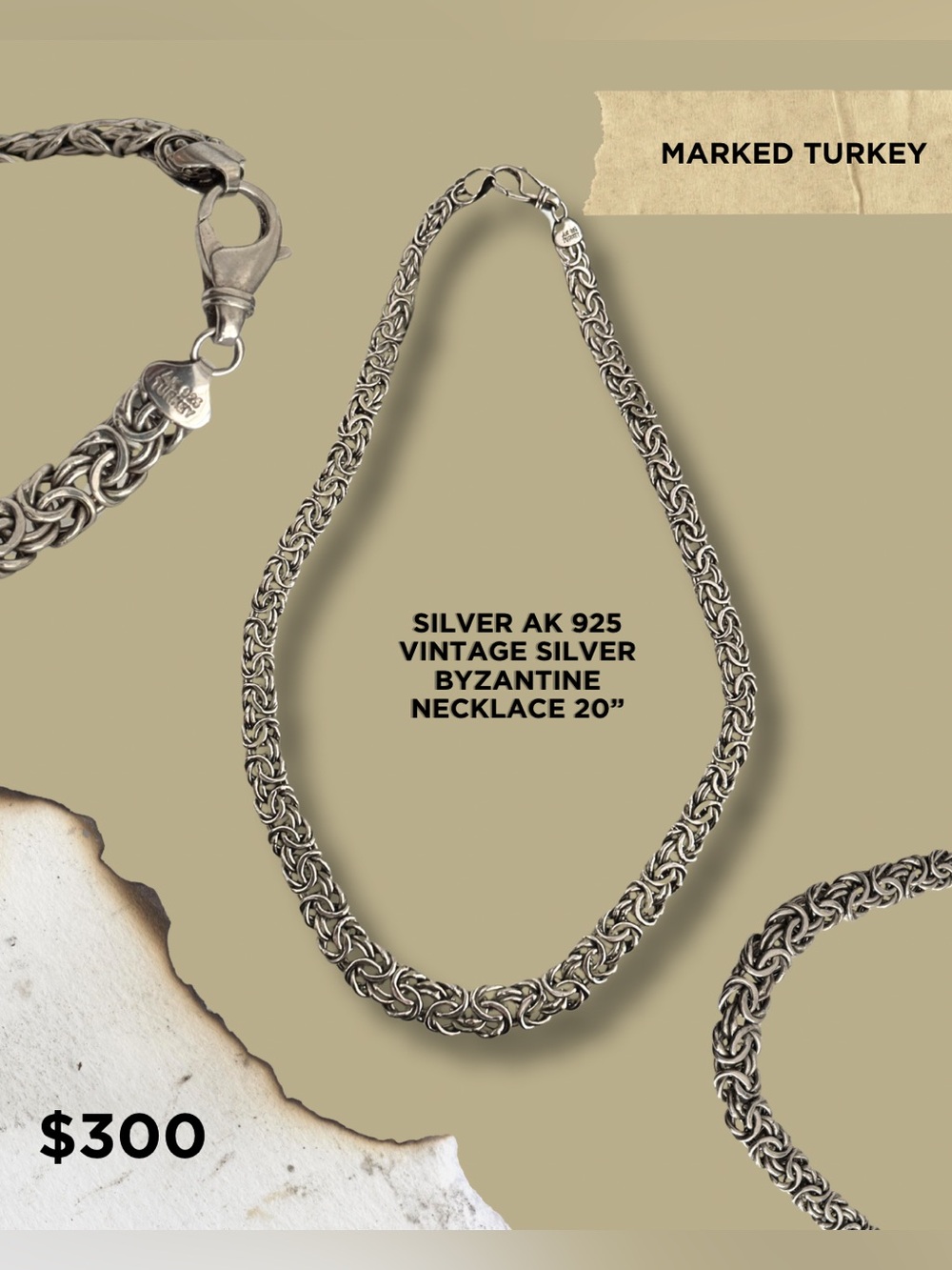 SILVER AK 925 VINTAGE SILVER BYZANTINE NECKLACE 20”